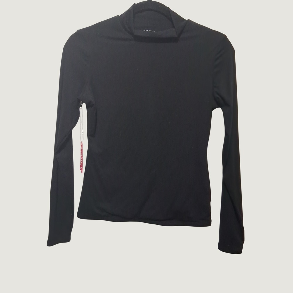 Pumiey Women Black Long Sleeve Mock Neck Size M Stretch Layering Top